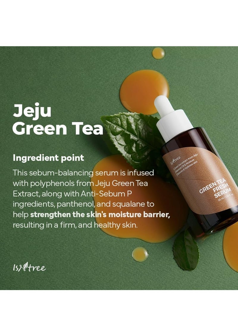 ISNTREE - ISNTREE Green Tea Fresh Serum 50ml, 1.69 fl oz | Jeju Green Tea Extract | Controls Excessive Sebum | Balances Oil & Moisture | Relieves & Hydrates Skin | Korean Skincare - Image 1