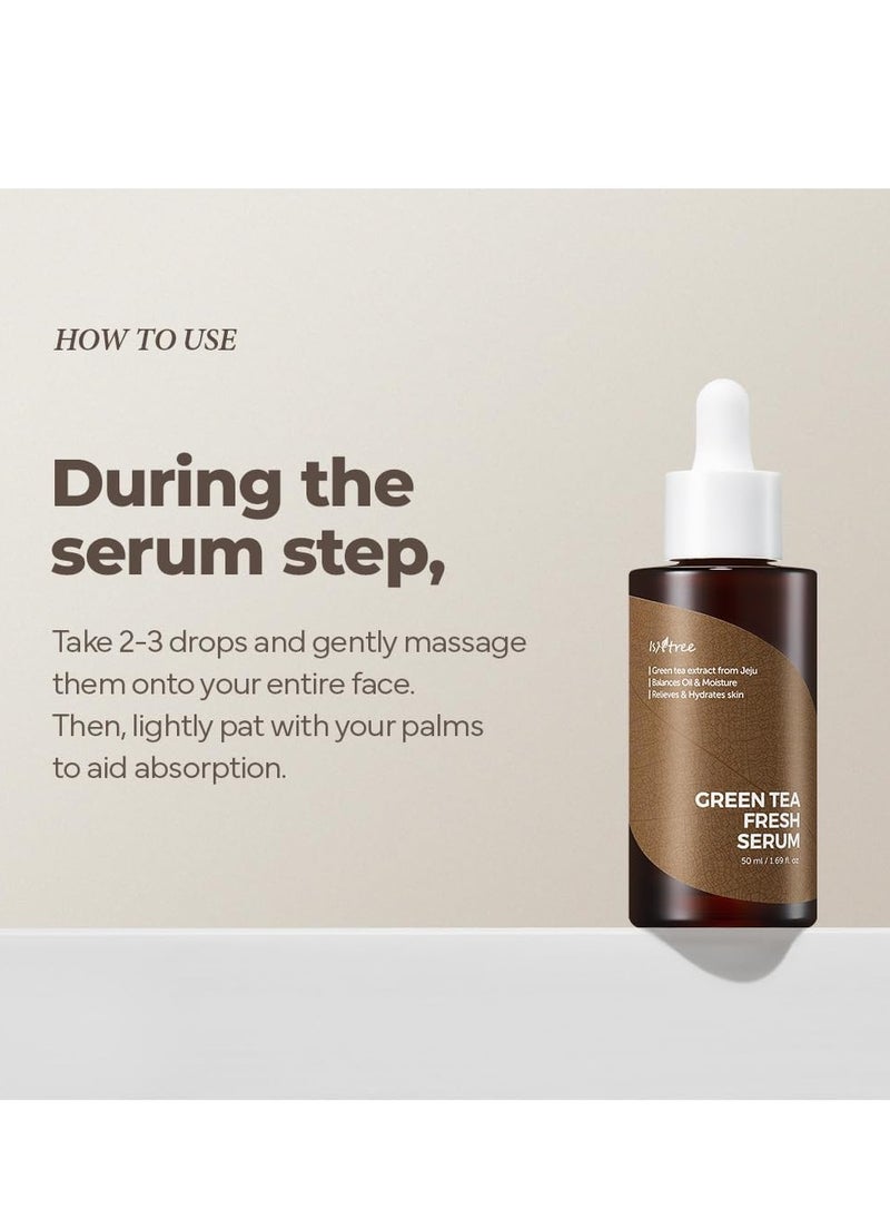ISNTREE - ISNTREE Green Tea Fresh Serum 50ml, 1.69 fl oz | Jeju Green Tea Extract | Controls Excessive Sebum | Balances Oil & Moisture | Relieves & Hydrates Skin | Korean Skincare - Image 1