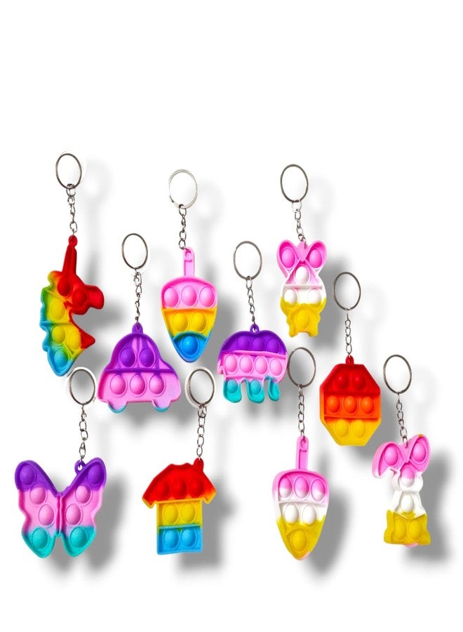CREATIVE PENCIL 12 Pcs Rainbow Pop it Key Chain Stress Relief Toy Bubble Fidget Popping Sensory Toy Birthday Return Gift for Kids, Boys & Girls (Pack of 12) - Image 1
