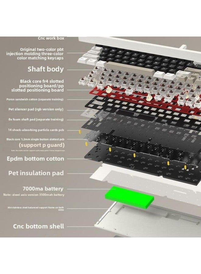 Aluminum Tuotuo Mechanical Keyboard Customized Computer Wireless Bluetooth Three-mode Gaming E-sports Huihang-Color:Ziwei Axis (hmx) - Galaxy Silver - Anode 【matte/three-mode】 Mirror Silver Back Plate - Yes - Official Standard - Image 5
