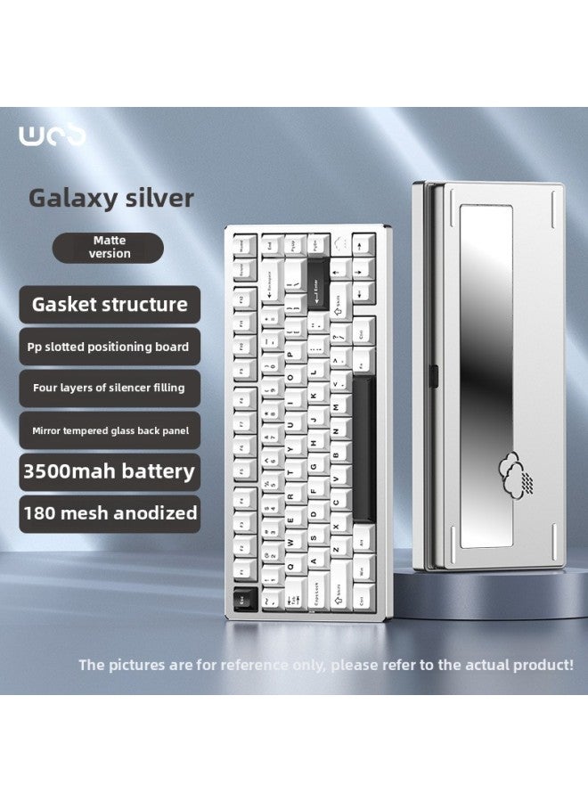 Aluminum Tuotuo Mechanical Keyboard Customized Computer Wireless Bluetooth Three-mode Gaming E-sports Huihang-Color:Ziwei Axis (hmx) - Galaxy Silver - Anode 【matte/three-mode】 Mirror Silver Back Plate - Yes - Official Standard - Image 1