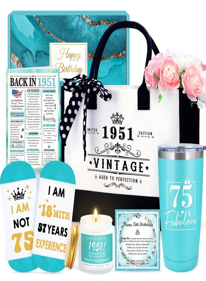 Launrada 75th Birthday Gifts for Women Unique Gift for 75 Year Old Woman Cool 75 Year Old Birthday Gifts for Women 1951 Accessories for Woman Happy 75th Decorations Gift Ideas for Mom with Tumbler Tote Bag - Image 1
