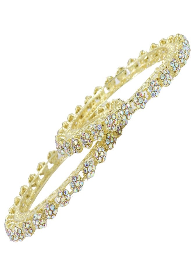 LAVAZZA Golden Metal CZ American Diamond Bangles For Women & Girls | Premium AD Kada Bangles | Diamond Kada For Women | White Stone Bangles | Traditional Women's Kada Set- (RKM3-100370-RBGold-2.6) - Image 1