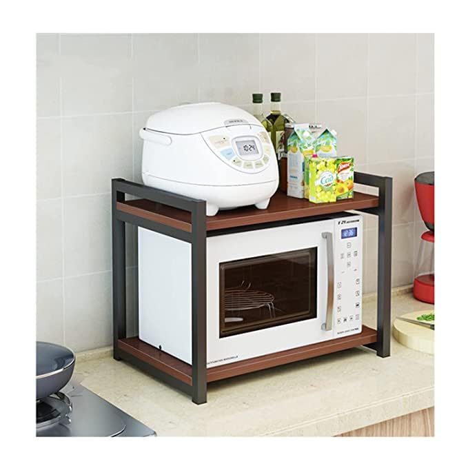 Reom Enterprise Reom Enterprise MetalWood Microwave Stand Microwave OTG Stand for Kitchen Counter Double Platform for Extra Storage with Hooks Kitchen Oven Rack  - Image 2