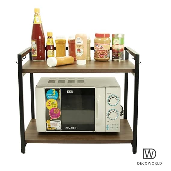 Reom Enterprise Reom Enterprise MetalWood Microwave Stand Microwave OTG Stand for Kitchen Counter Double Platform for Extra Storage with Hooks Kitchen Oven Rack  - Image 4