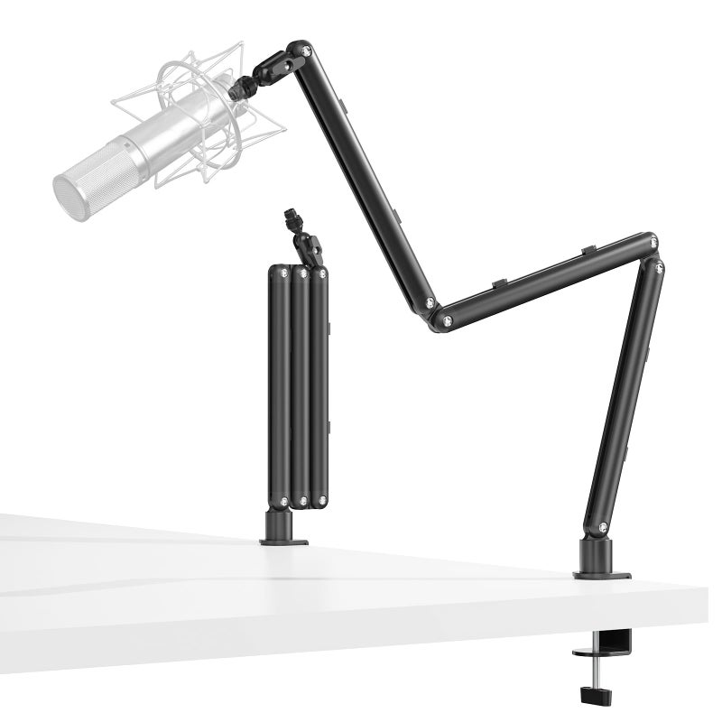 IVVIC Adjustable Microphone Boom Arm for Lightweight Mics, 30-inch Rotatable Desk Stand with Cable Management & 3/8" 5/8" Threads, Space-Saving Design for Streaming, Podcasting, Gamingâ€‹ (Black) - Image 1