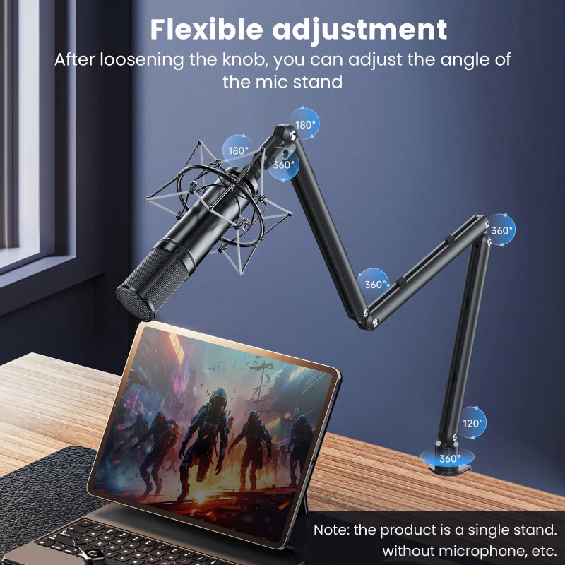 IVVIC Adjustable Microphone Boom Arm for Lightweight Mics, 30-inch Rotatable Desk Stand with Cable Management & 3/8" 5/8" Threads, Space-Saving Design for Streaming, Podcasting, Gamingâ€‹ (Black) - Image 5