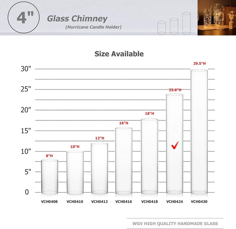 WGVI Hurricane Candle Holder Sleeve, Wide 4", Height 24", 2 Pieces, Clear Glass Cylinder Open Both Ends, Chimney Shade Tube (HST0424_2pc) - Image 3