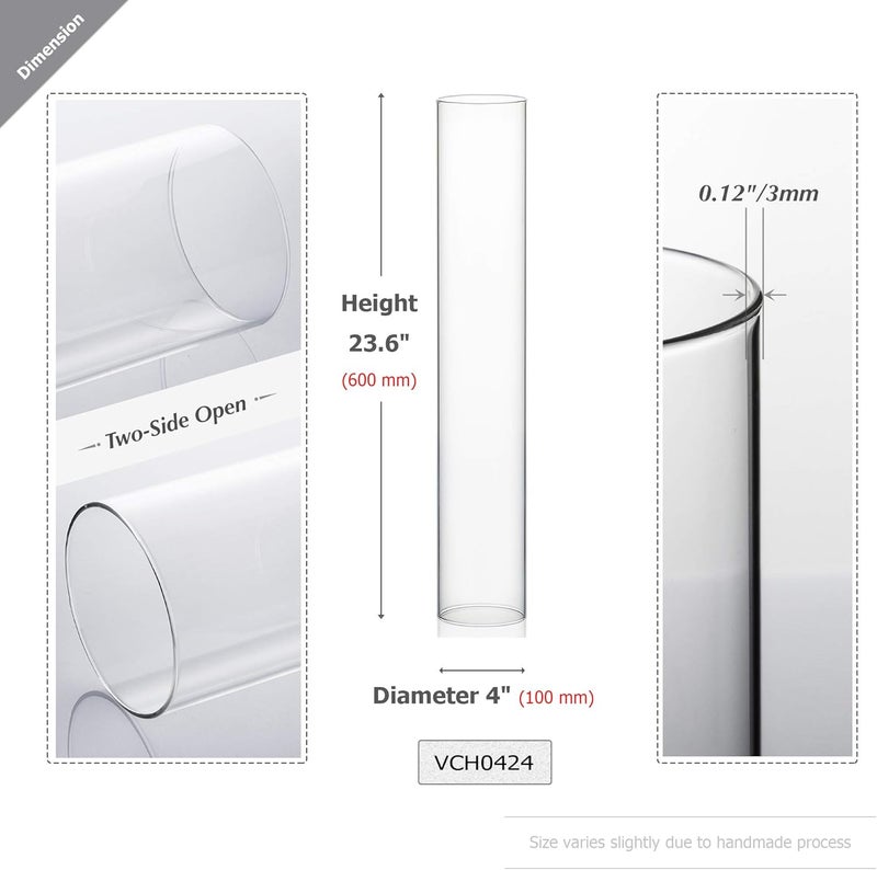 WGVI Hurricane Candle Holder Sleeve, Wide 4", Height 24", 2 Pieces, Clear Glass Cylinder Open Both Ends, Chimney Shade Tube (HST0424_2pc) - Image 2