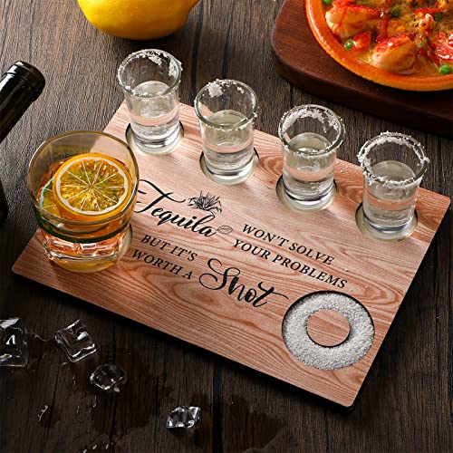 Chengu Tequila Shot Board Tequila Gifts Shot Glasses Holder Flight Board Wooden with Salt Rim Bartender Gifts for Liquor Bar Housewarming Party Restaurant - Image 1