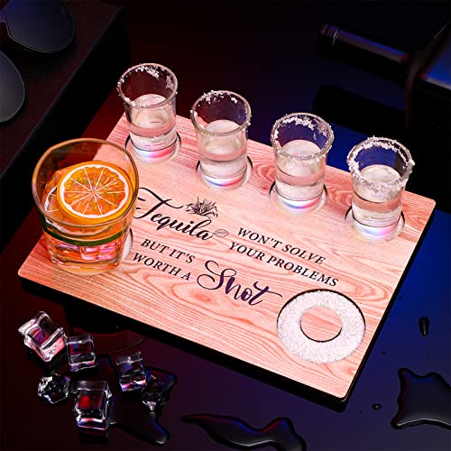 Chengu Tequila Shot Board Tequila Gifts Shot Glasses Holder Flight Board Wooden with Salt Rim Bartender Gifts for Liquor Bar Housewarming Party Restaurant - Image 3