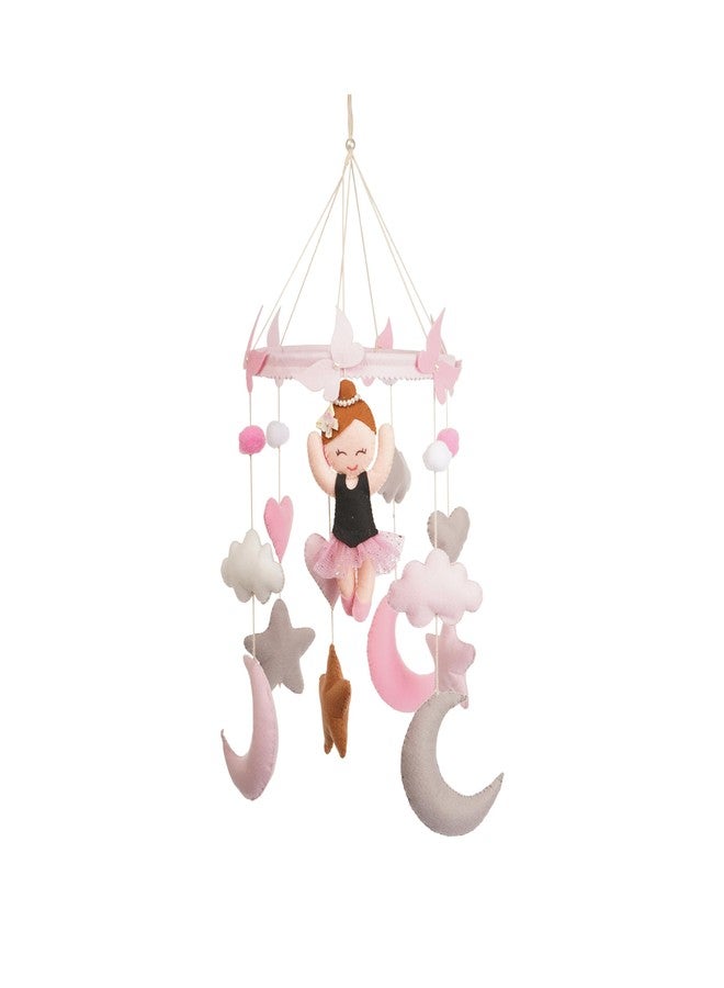 Li'll Pumpkins™ Ballerina Felt Baby Mobile, Moon Starry Sky Crib Mobile Nursery, Night Baby Mobile, Kids Mobile, Minimalist Mobile-Pink - Image 1