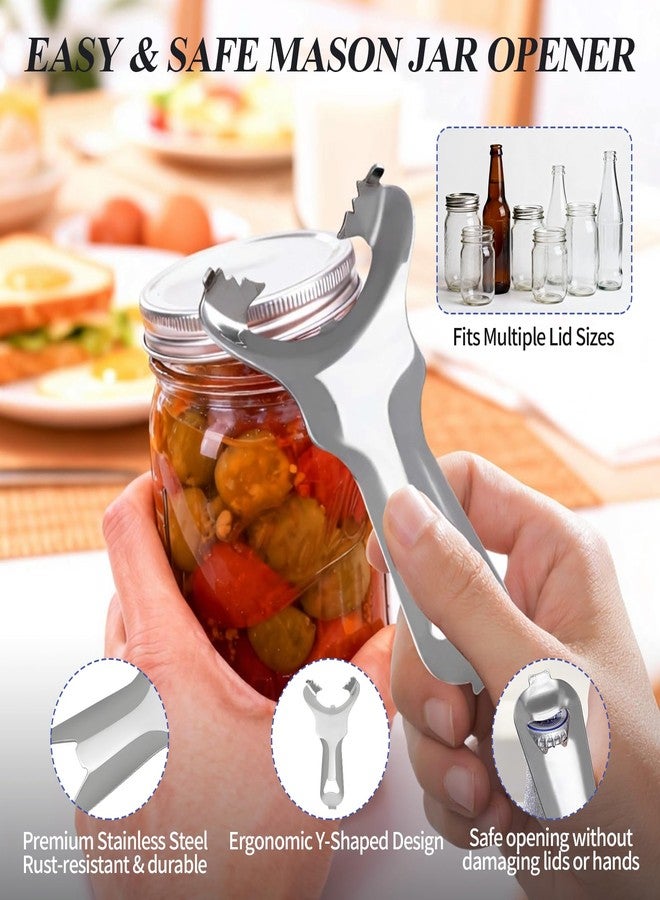 Creztail 2 PCS Mason Jar Opener, Multi-Functional Stainless Steel Lid Remover Without Lid Dents or Damage, Canning Jar Opener Tool for Mason Jars, Bottles & Cans, Ergonomic Design for Easy Use by All Ages - Image 3