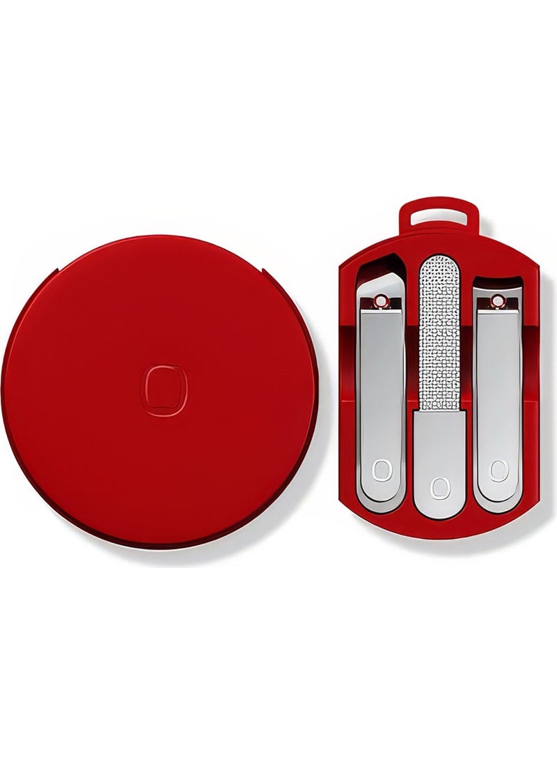 Bizimevde Manicure and Pedicure Care Set 3 Pieces Nail File Gift Hanging Macaron Box Red  - Image 1
