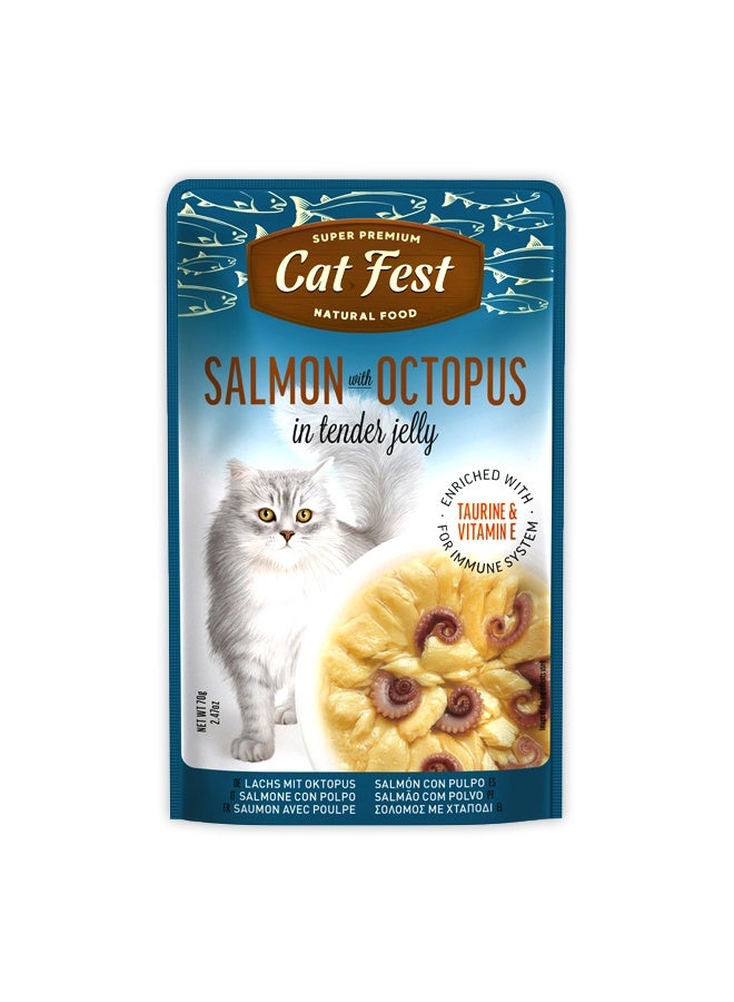 Cat Fest سلمون مع أخطبوط في جيلي طري للقطط - 70 جرام - Image 1