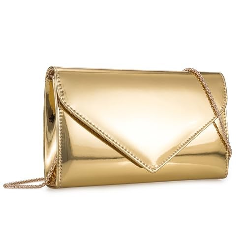 IXEBELLA Women’s Mirrored Metallic Faux Leather Evening Bag Glimmering Clutch Purse for Prom/Cocktail/Wedding/Party (Gold) - Image 1