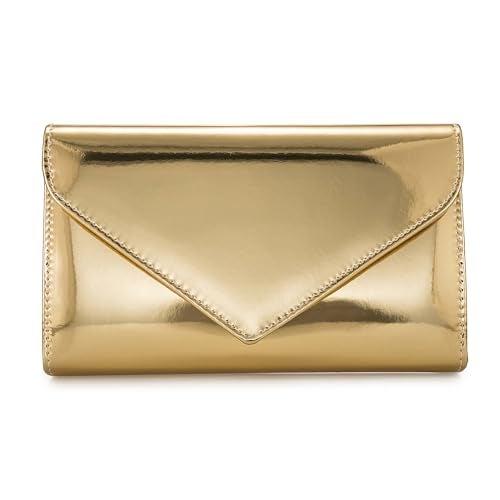 IXEBELLA Women’s Mirrored Metallic Faux Leather Evening Bag Glimmering Clutch Purse for Prom/Cocktail/Wedding/Party (Gold) - Image 2