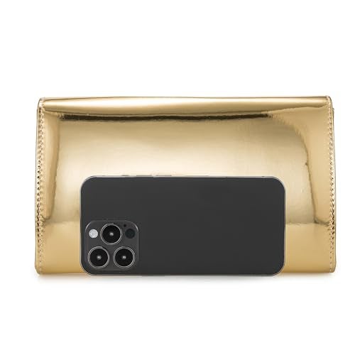 IXEBELLA Women’s Mirrored Metallic Faux Leather Evening Bag Glimmering Clutch Purse for Prom/Cocktail/Wedding/Party (Gold) - Image 3