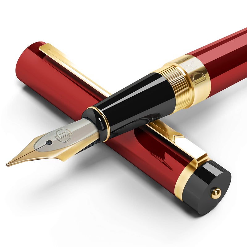 Dryden Designs Fountain Pen Medium Nib | Fancy Gift box - Include 6 Ink Cartridges and Ink Refill Converter | Smooth Looks, Consistent Writing, Reliable Writing Tool - Royal Red - Image 1