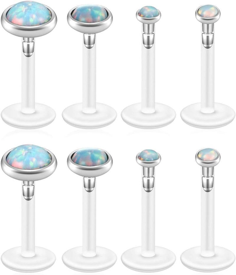 PiercingJ 8-10pcs 16G Stainless Steel + UV Flexible Acrylic Opal Crystal Tragus Retainer Flexible Acrylic Lip Ring Labret Monroe Studs Tragus Helix Cartilage Barbell Earring - Image 1