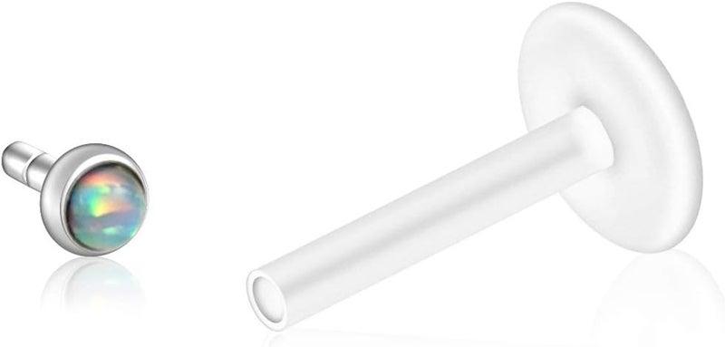 PiercingJ 8-10pcs 16G Stainless Steel + UV Flexible Acrylic Opal Crystal Tragus Retainer Flexible Acrylic Lip Ring Labret Monroe Studs Tragus Helix Cartilage Barbell Earring - Image 3
