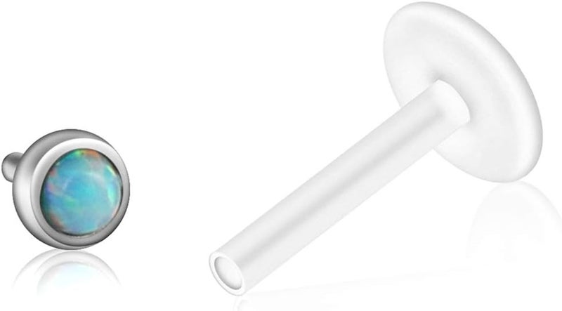 PiercingJ 8-10pcs 16G Stainless Steel + UV Flexible Acrylic Opal Crystal Tragus Retainer Flexible Acrylic Lip Ring Labret Monroe Studs Tragus Helix Cartilage Barbell Earring - Image 4
