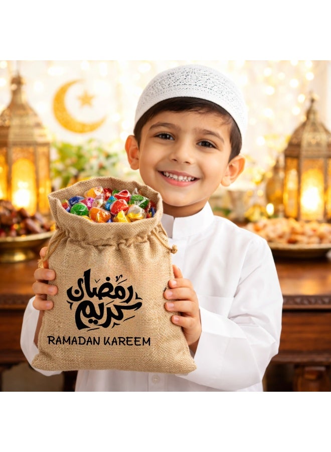 برينت شوب فور مي أكياس هدايا رمضان مبارك، مجموعة من 12 قطعة مكونة من 12 كيس خيش للحفلات، وحقائب هدايا، وحقائب هدايا لاحتفالات رمضان مبارك والمناسبات الإسلامية - Image 2