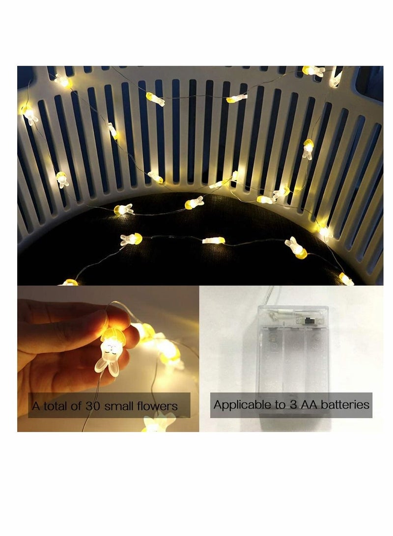 Cute Rabbit String Lights Bunny Fairy 10FT 30 LED Battery Warm White Night Light Waterproof Outdoor Indoor Room Bedroom Wall Home Décor Wedding Birthday Party Garden Decoration - Image 3