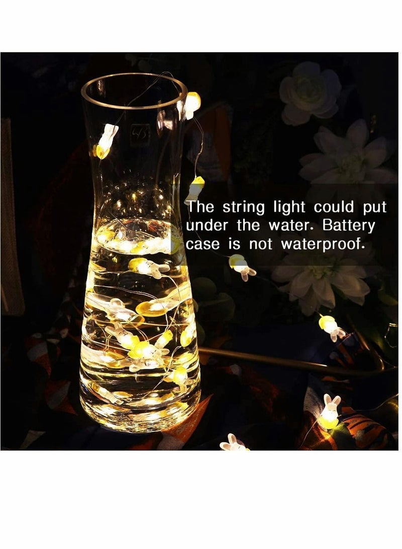 Cute Rabbit String Lights Bunny Fairy 10FT 30 LED Battery Warm White Night Light Waterproof Outdoor Indoor Room Bedroom Wall Home Décor Wedding Birthday Party Garden Decoration - Image 2