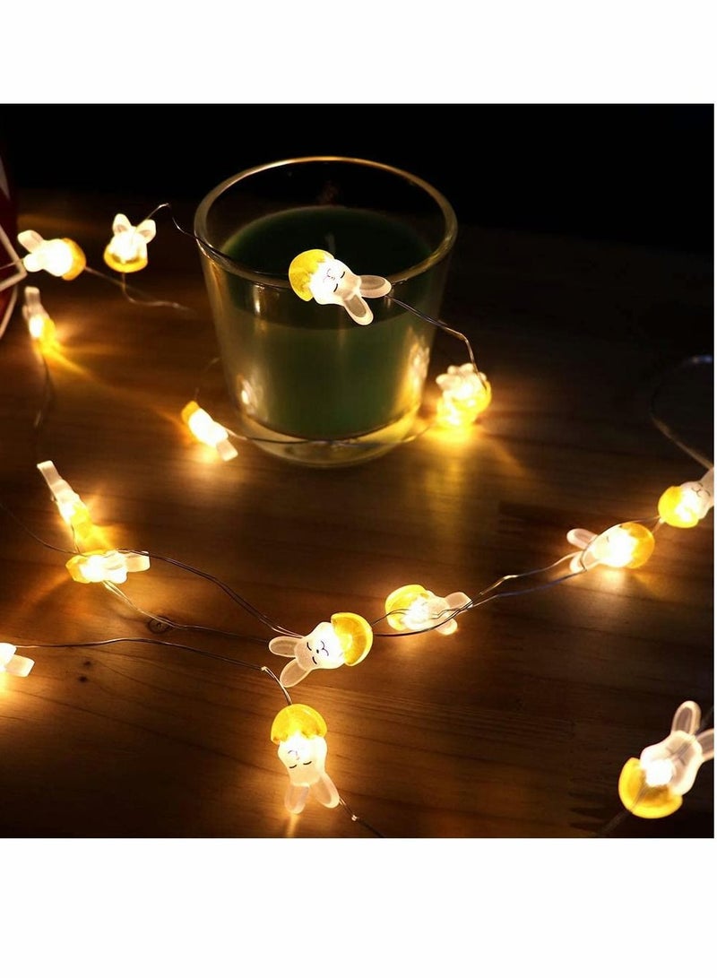 Cute Rabbit String Lights Bunny Fairy 10FT 30 LED Battery Warm White Night Light Waterproof Outdoor Indoor Room Bedroom Wall Home Décor Wedding Birthday Party Garden Decoration - Image 5