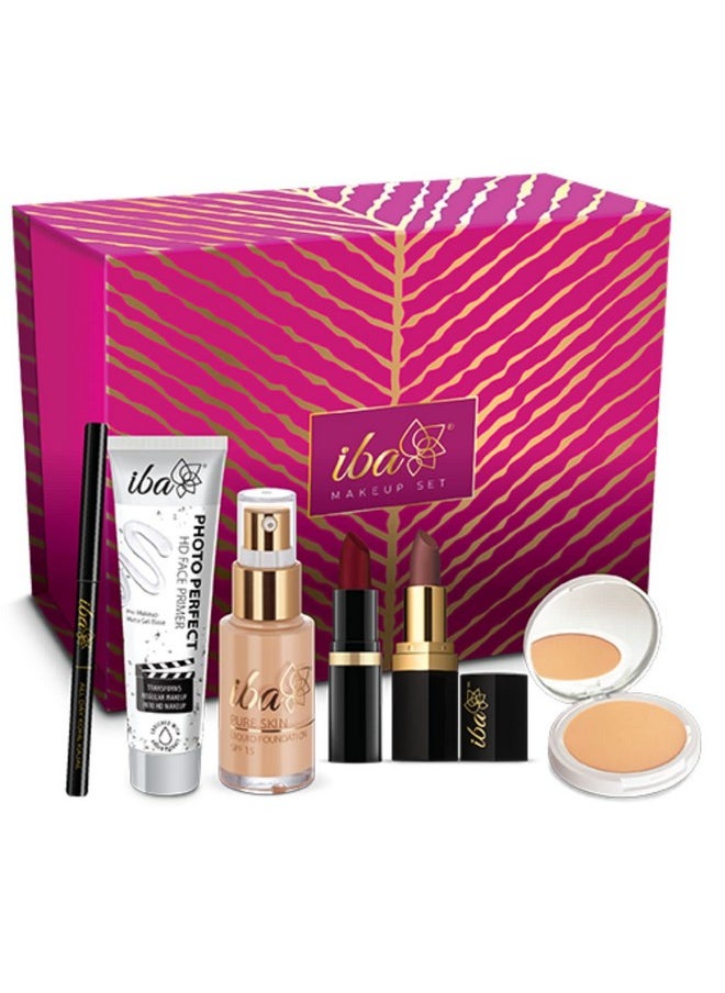 Iba Iba Makeup Gift Set for Women (Dusky) | Foundation, Compact, Primer, Lipsticks, Kajal | Long Lasting | Full Coverage | Bridal Makeup Kit for Women | 100% Vegan & Cruelty-Free (6 items makeup combo in the one set)  - Image 1