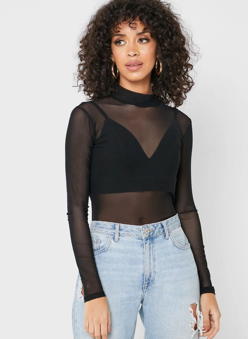 FOREVER 21 High Neck Mesh Top