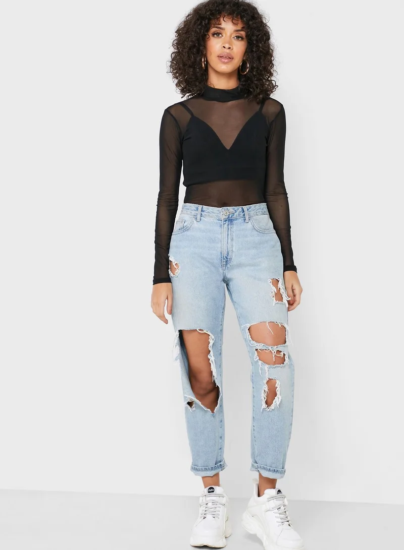 FOREVER 21 High Neck Mesh Top