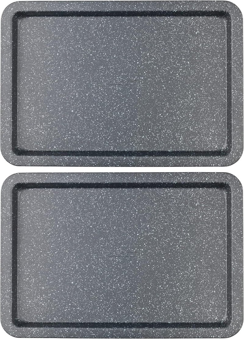Salter COMBO-8261 Baking Tray Set of 2, Non-Stick Carbon Steel Oven Sheet, Easy Clean, Strong & Durable, Long Lasting, PFOA-Free, Megastone Collection, Black/Silver, 37 cm, Aluminium - Image 1