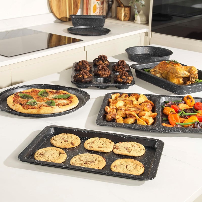 Salter COMBO-8261 Baking Tray Set of 2, Non-Stick Carbon Steel Oven Sheet, Easy Clean, Strong & Durable, Long Lasting, PFOA-Free, Megastone Collection, Black/Silver, 37 cm, Aluminium - Image 5