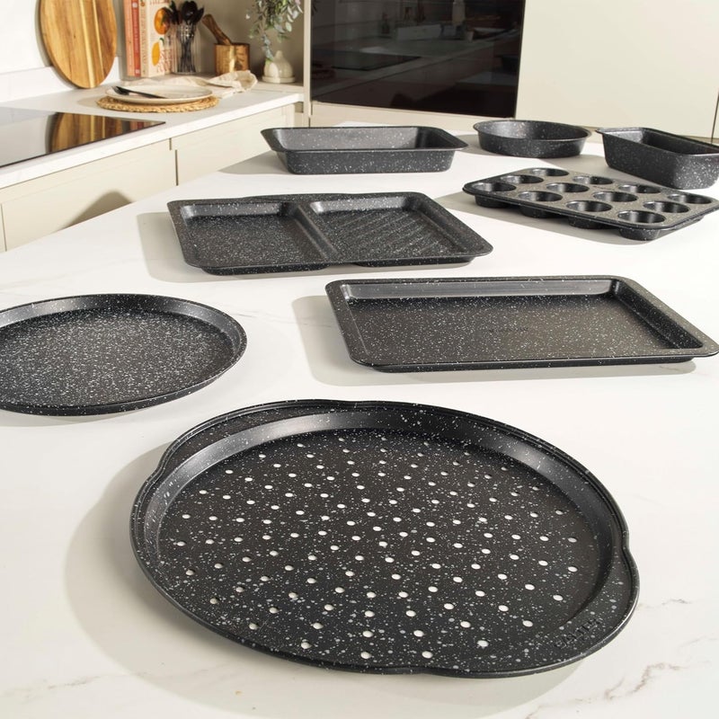 Salter COMBO-8261 Baking Tray Set of 2, Non-Stick Carbon Steel Oven Sheet, Easy Clean, Strong & Durable, Long Lasting, PFOA-Free, Megastone Collection, Black/Silver, 37 cm, Aluminium - Image 3