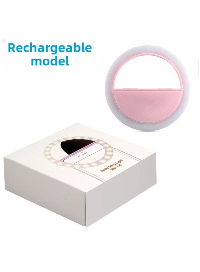 Mobile Phone Fill Light Beauty Selfie Light LED Ring Fill Light Artifact Live Photography Flash Manufacturers-Color:RK12 Rechargeable/Pink - Image 1