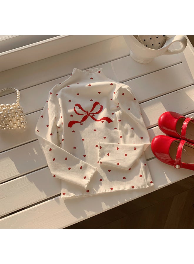 Girl's Long Sleeve T-shirt Spring/autumn New Style Children's Fashion Polka Dot Print Base Shirt Baby Ruffle Hem Top
