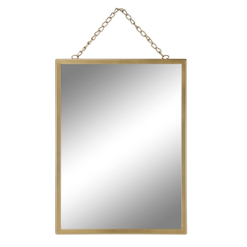 EMAISON Gold Hanging Mirror with Chain 12 x 16 Inch Rustic Wall Decor for Bathroom Entry Dining Room and Living Room Metal Rectangle Vanity Mirror Decorative Mirror