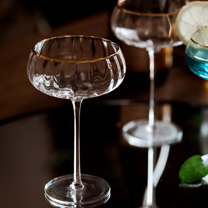 Lysenn Vintage Coupe Glasses Set of 4 Hand Blown Gold Rim Martini Glasses for Your Next Cocktail Champagne Party 9fl oz - Image 2