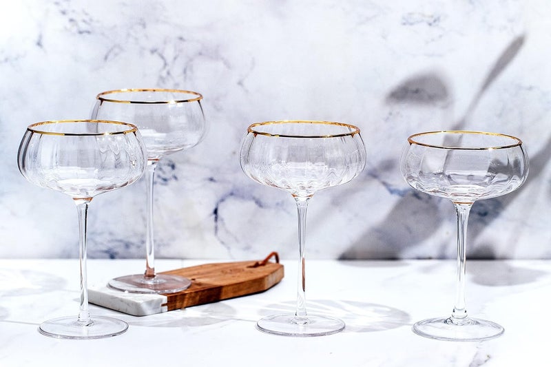 Lysenn Vintage Coupe Glasses Set of 4 Hand Blown Gold Rim Martini Glasses for Your Next Cocktail Champagne Party 9fl oz - Image 5