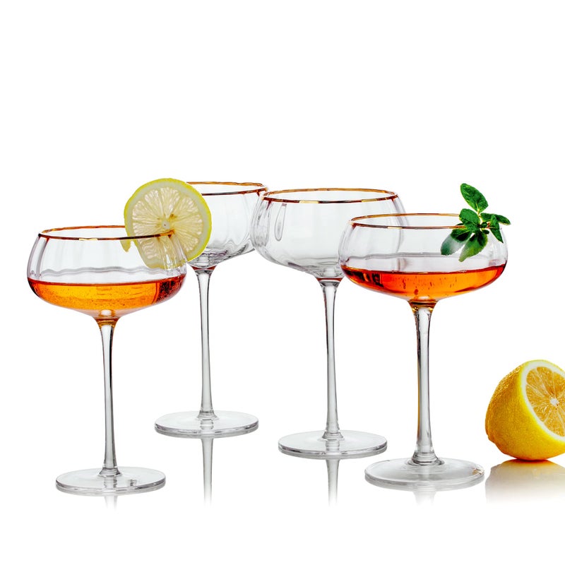 Lysenn Vintage Coupe Glasses Set of 4 Hand Blown Gold Rim Martini Glasses for Your Next Cocktail Champagne Party 9fl oz - Image 1