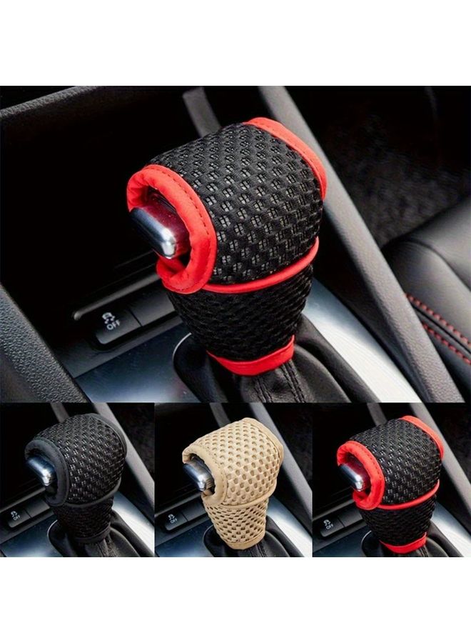 Beige Universal Non Slip Automatic Car Gear Shift Knob Cover Grip Handle Protection - Image 1