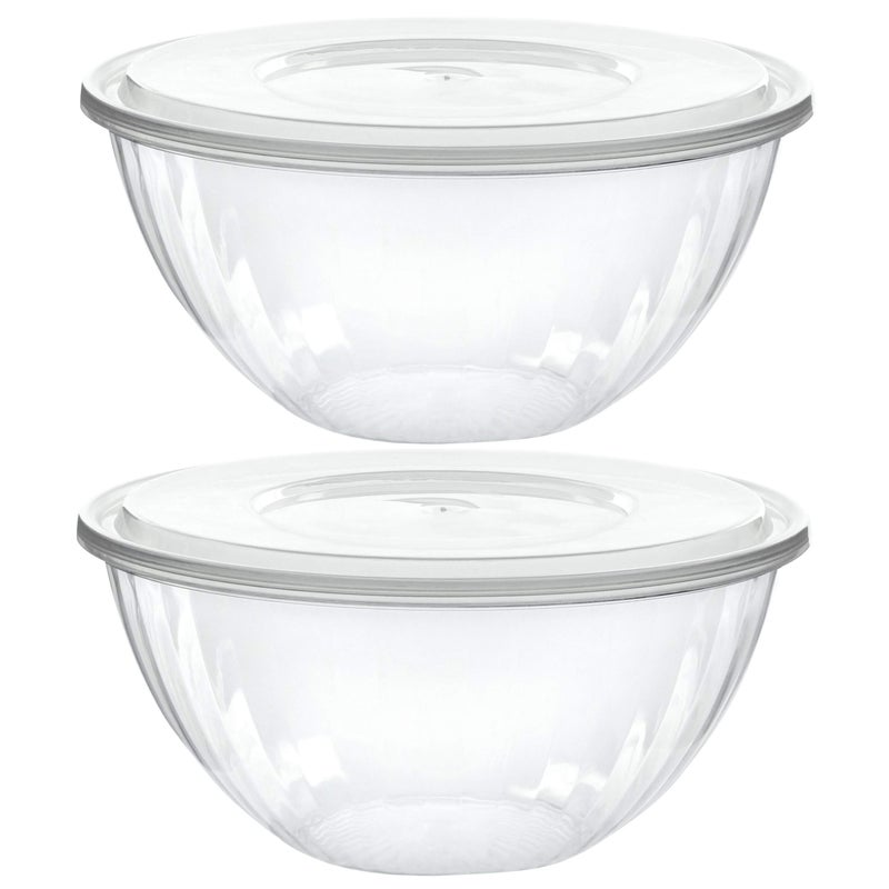 PLASTICPRO Disposable 48 Ounce Round Crystal Clear Plastic Serving Bowls With Lids Party Snack or Salad Bowl Chip Bowls Snack Bowls Candy Dish Salad Container Pack of 2