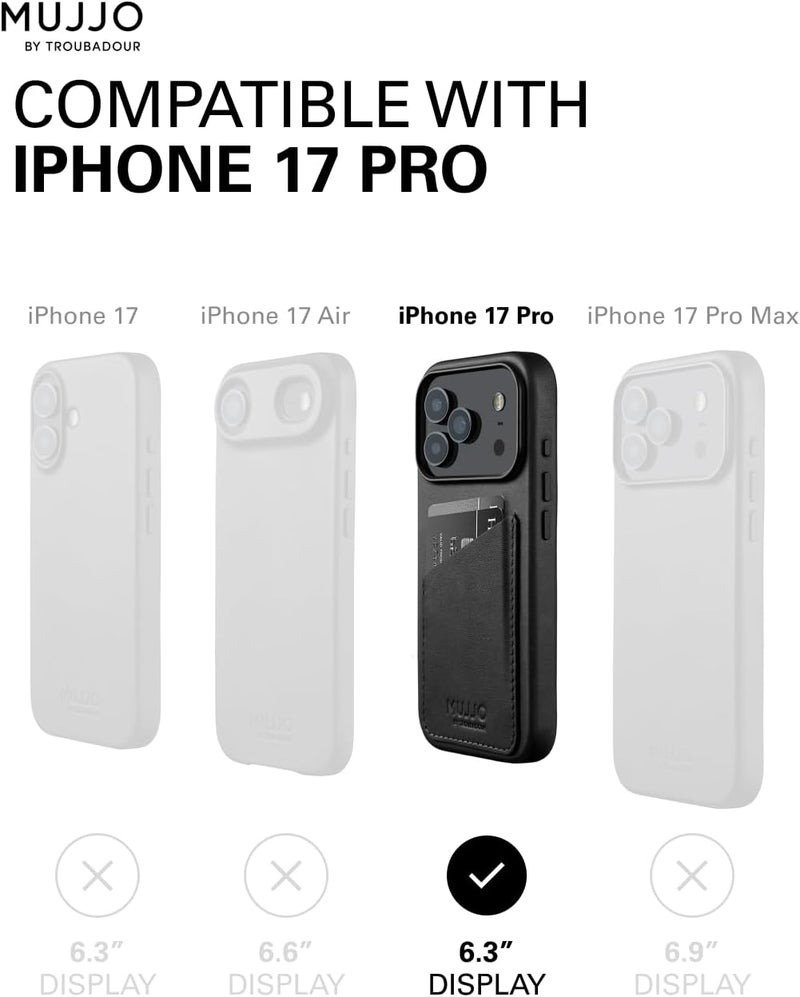 موجو جراب آيفون  برو بخصم مغناطيسي للشحن اللاسلكي من الجلد الفاخر أسود - Image 5