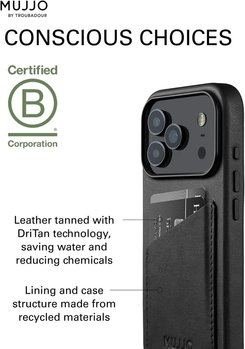 موجو جراب آيفون  برو بخصم مغناطيسي للشحن اللاسلكي من الجلد الفاخر أسود - Image 4