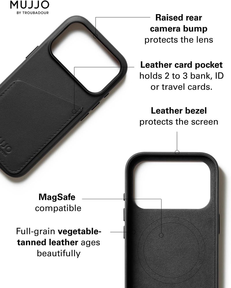 موجو جراب آيفون  برو بخصم مغناطيسي للشحن اللاسلكي من الجلد الفاخر أسود - Image 3