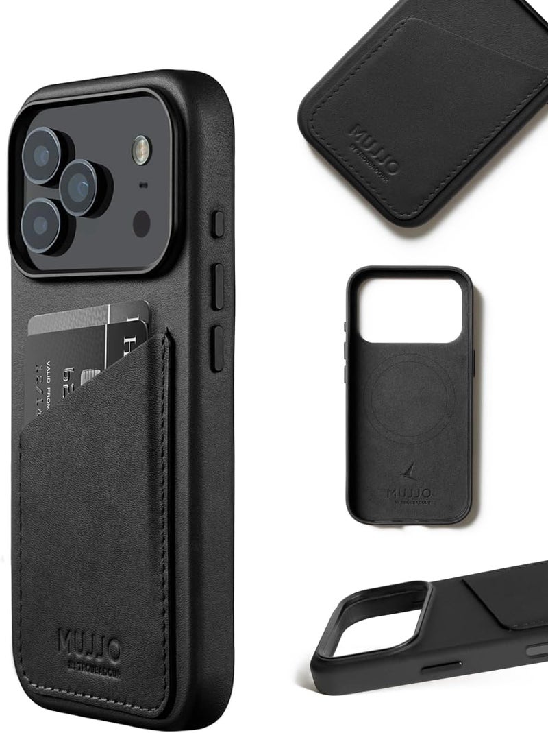 موجو جراب آيفون  برو بخصم مغناطيسي للشحن اللاسلكي من الجلد الفاخر أسود - Image 2
