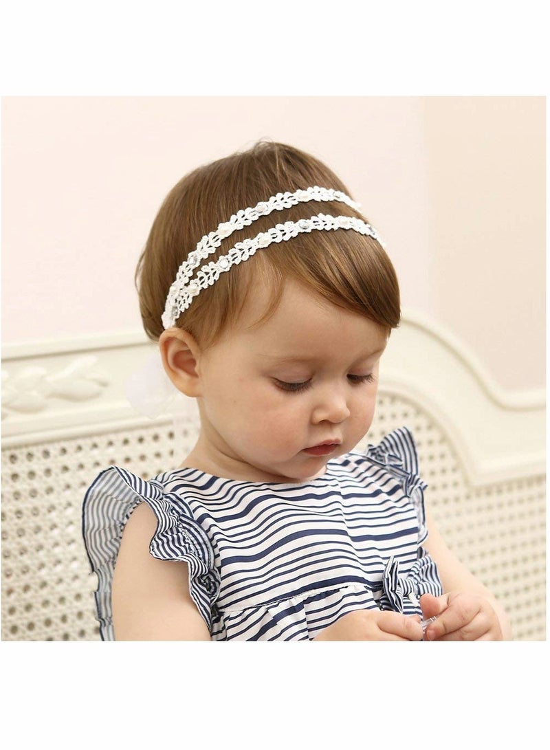 2Pcs Baby Girl Soft Cotton Lace Headbands - Super Elastic Turban Hair Accessories Set in Pink & White for Infants - Image 1