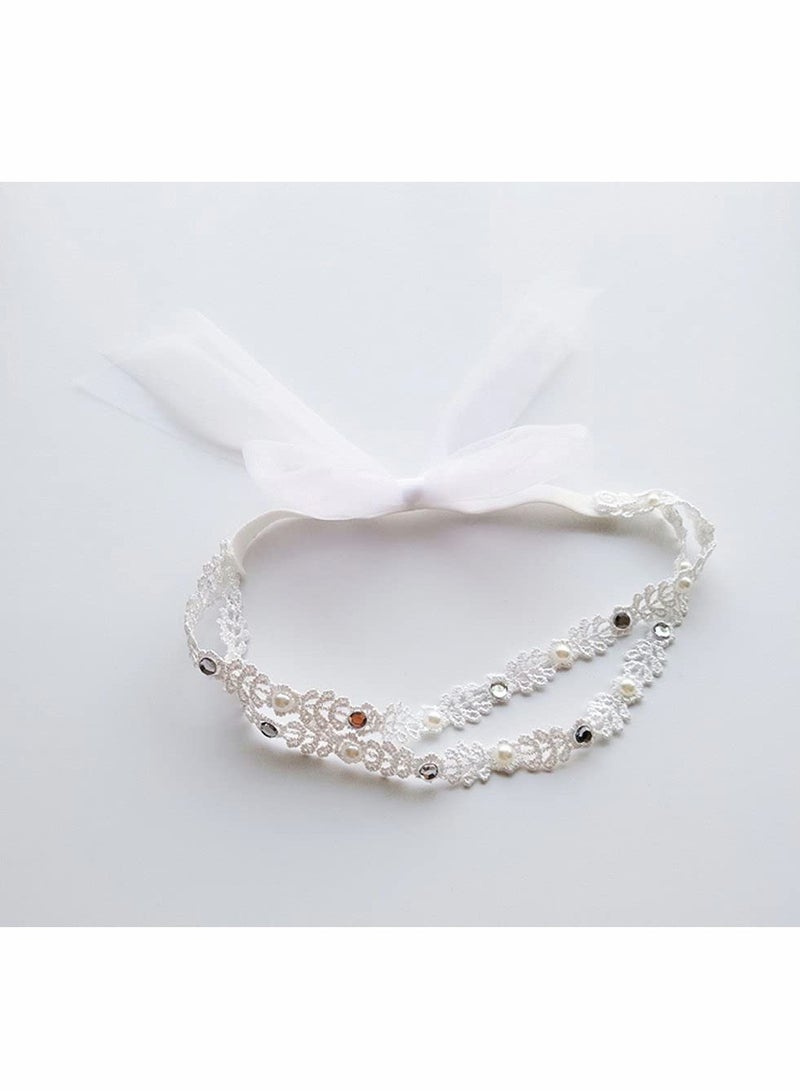 2Pcs Baby Girl Soft Cotton Lace Headbands - Super Elastic Turban Hair Accessories Set in Pink & White for Infants - Image 3